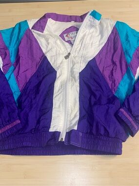 Vintage 90’s Active Stuff Windbreaker Jacket Size Small Neon Purple Teal Zip